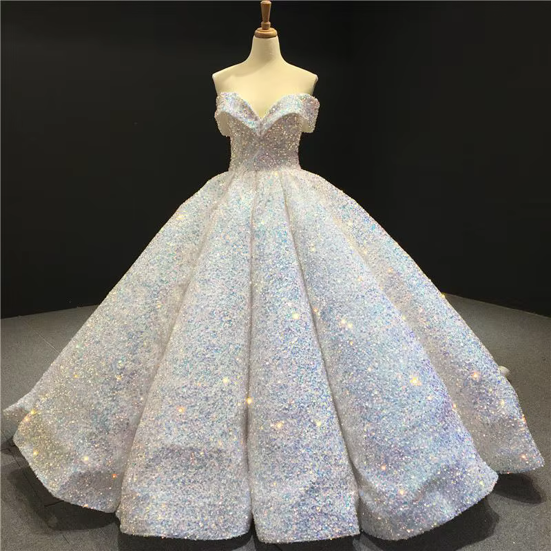 Robe de mariée colorée, épaules dénudées, jupe moelleuse de mariée, hôte de fête de danse, Costume d