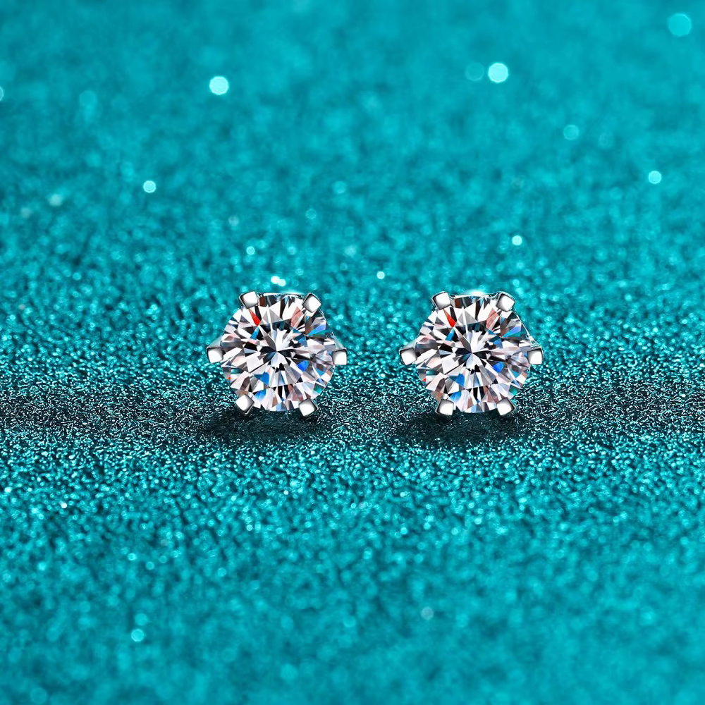 BIJOX STORY – boucles d'oreilles à vis Moissanite pour femmes, couleur D, argent Sterling 925, 6 den