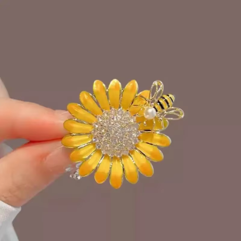 Mode luxe strass abeille émail tournesol broches femmes vêtements manteau bijoux accessoires