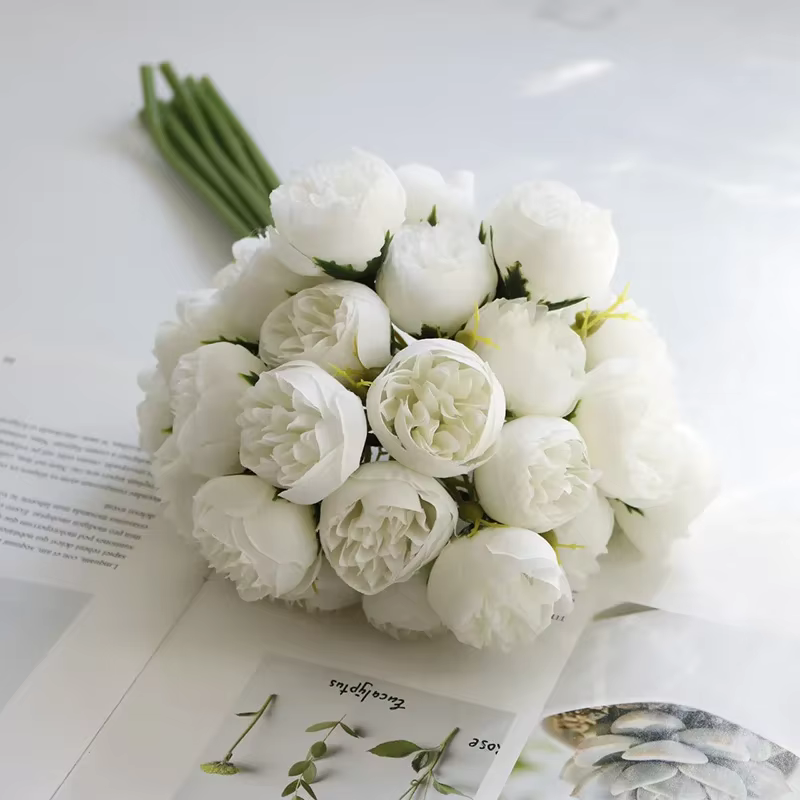 Rose Rose pivoine fleurs artificielles Bouquet de soie 27 têtes Roses fausse fleur pour Vase de Tabl