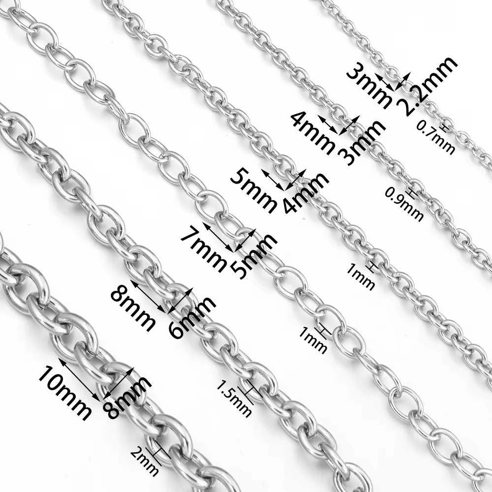 Chaînes en acier inoxydable, 5 mètres/lot, 3 4 5 6 8mm, collier, Bracelet, chaîne à maillons O, chaî