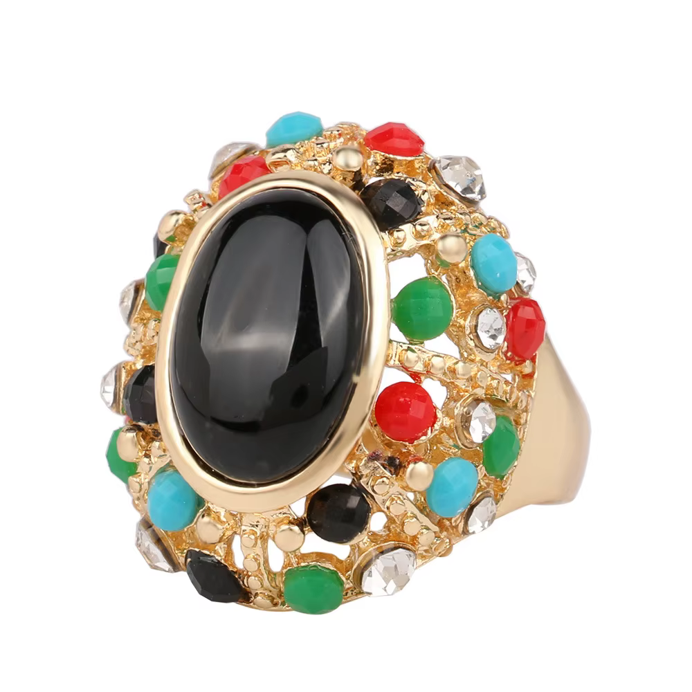 Bague unisexe haut de gamme en résine et pierres précieuses, style rétro, bijoux géométriques en all