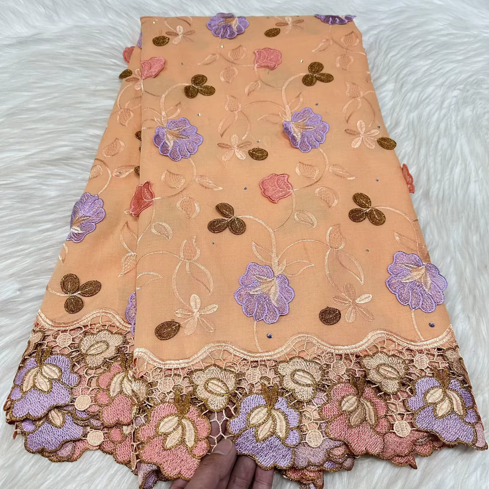 Dentelle voile suisse en Suisse avec appliques florales 3D et pierres, tissu africain de qualité sup