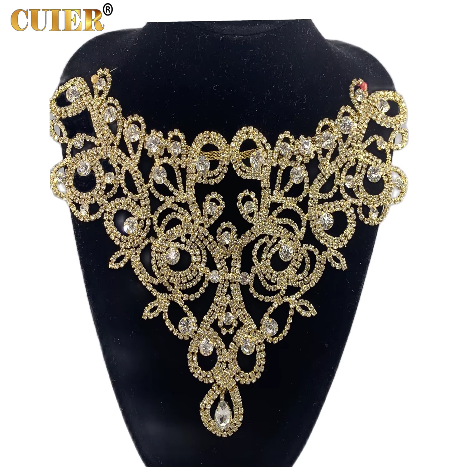 Collier à strass cousus 2026 pour robe de mariée, accessoire scintillant en cristal doré, applique p