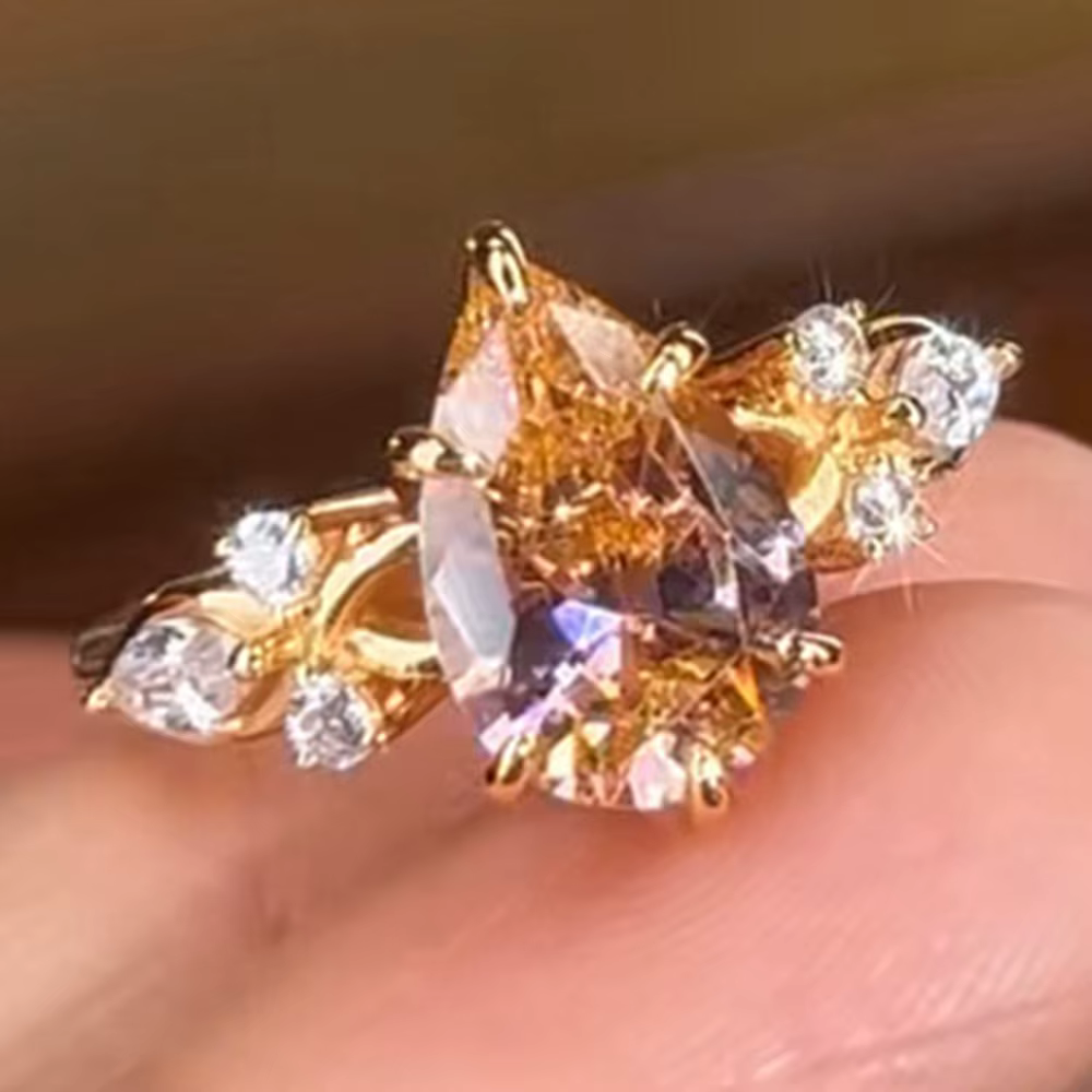 Vinregem – bague de fiançailles en diamants Padparadscha à haute teneur en carbone, coupe poire, 8x1