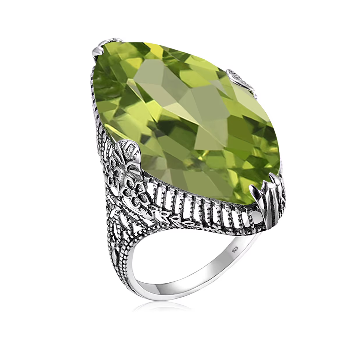 Bague péridot Olive en pierre Marquise pour femmes, 14x26mm, or, tendance, bijoux de luxe, pierres p