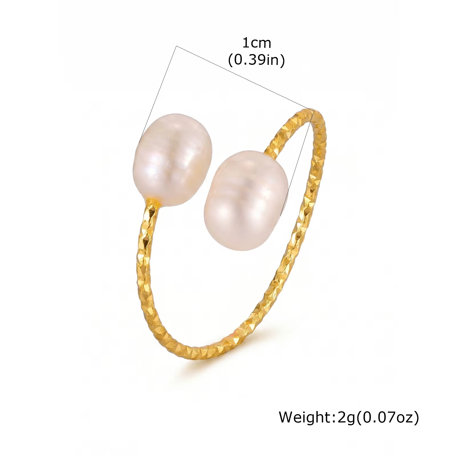 Bague en perle d'eau douce naturelle pour femmes, anneaux ouverts en perles véritables, plaqué or 14