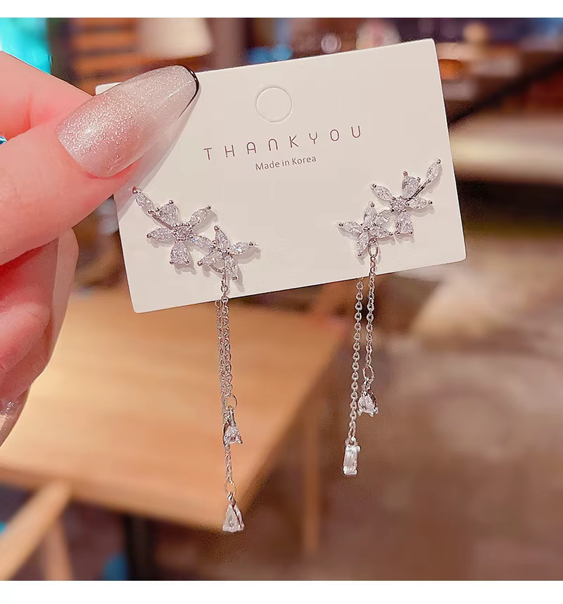 Boucles d'oreilles pendantes pour femmes, tempérament coréen brillant, plein de fleurs en Zircon, gl
