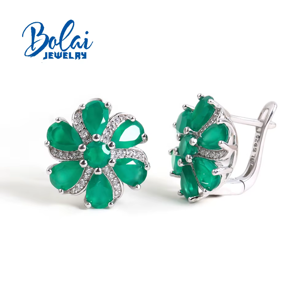 Boucles d'oreilles en Agate verte naturelle, magnifiques et élégantes, design floral, bijoux en arge