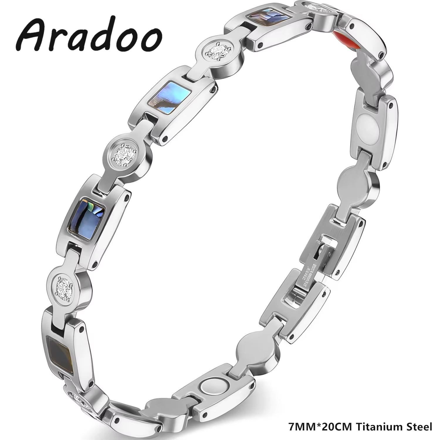 ARADOO – Bracelet magnétique en acier inoxydable 316L pour femmes, avec coquille d'ormeau, cristal, 