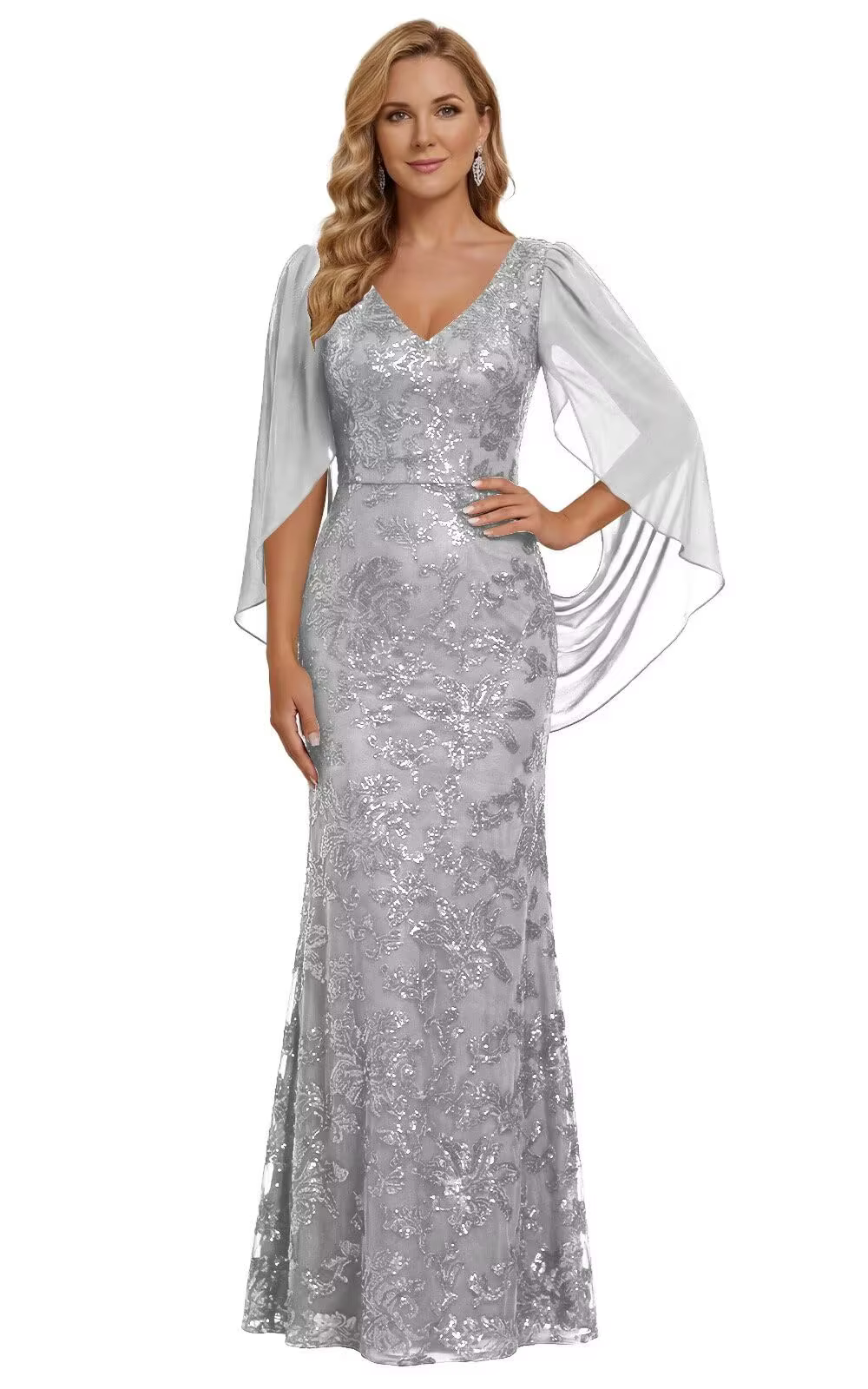 Robe de soirée de mariage à sequins pour la mère de la mariée, col en V, coupe sirène, longue, forme