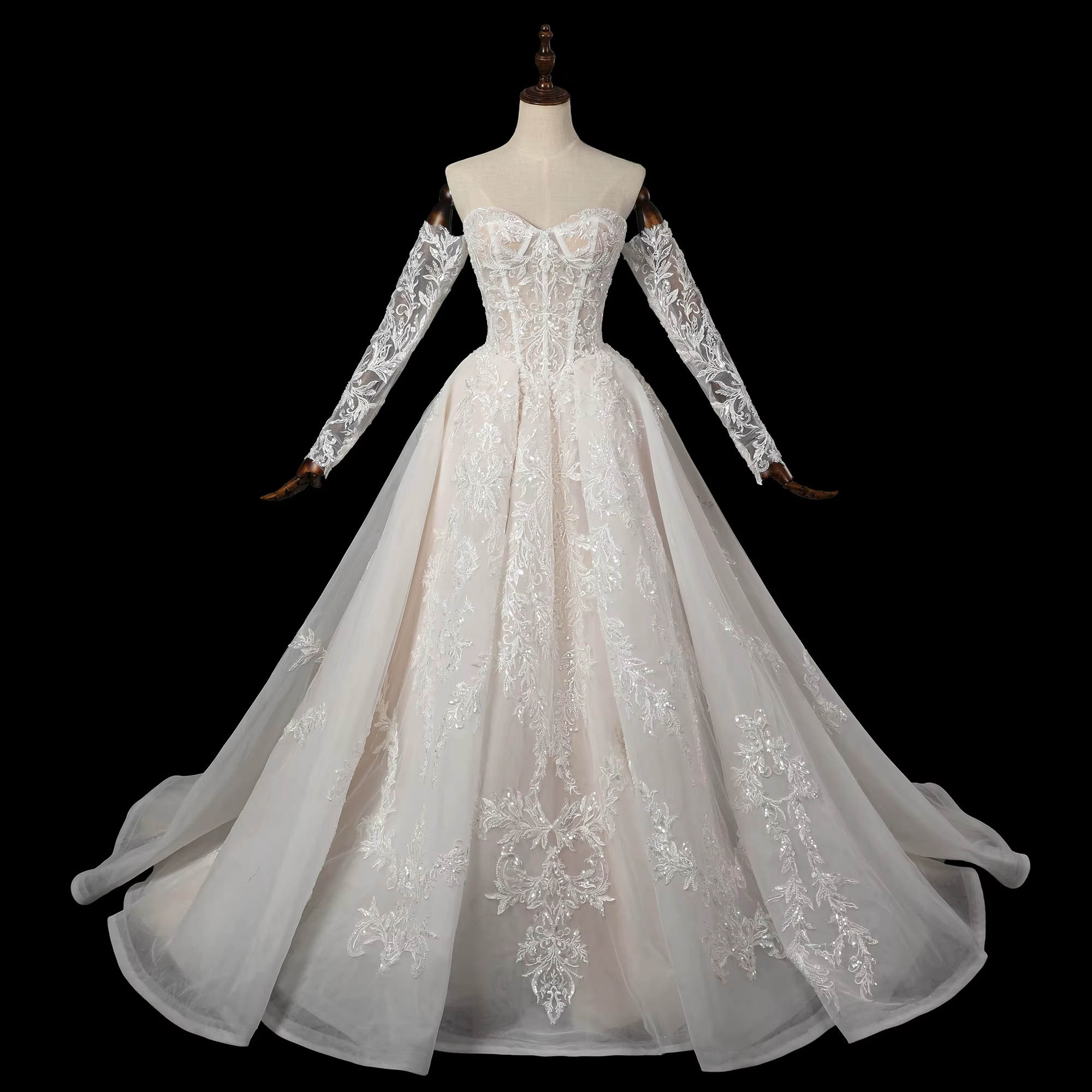 Robes de mariée élégantes Sheer Fairy pour femmes, sans bretelles, avec dentelle détachable, manches
