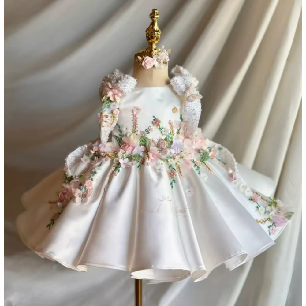 JDY – robe de luxe blanche pour filles, personnalisée, en Satin, à fleurs perlées, longueur aux geno