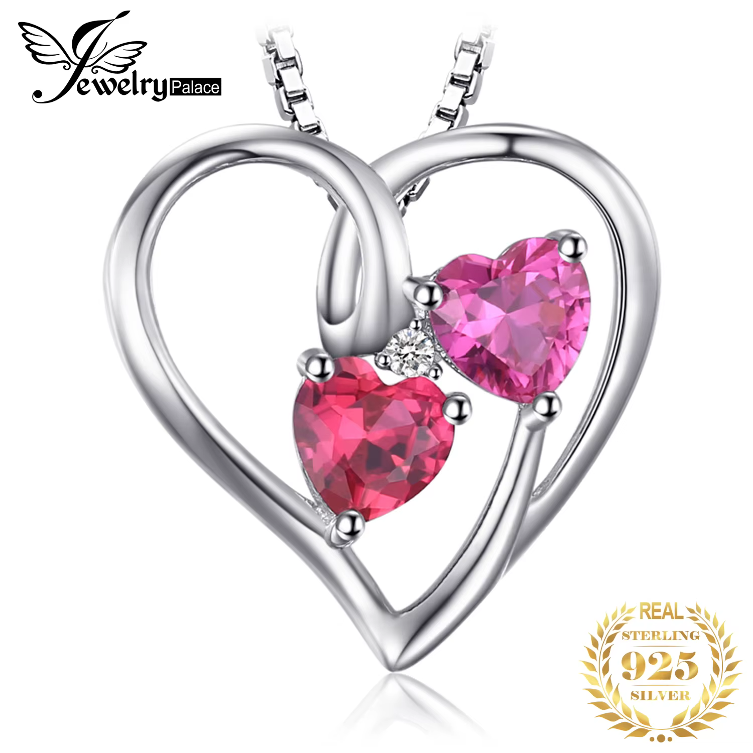 JewelryPalace – collier avec pendentif coeur d'amour pour femme, en argent Sterling 925, saphir rose