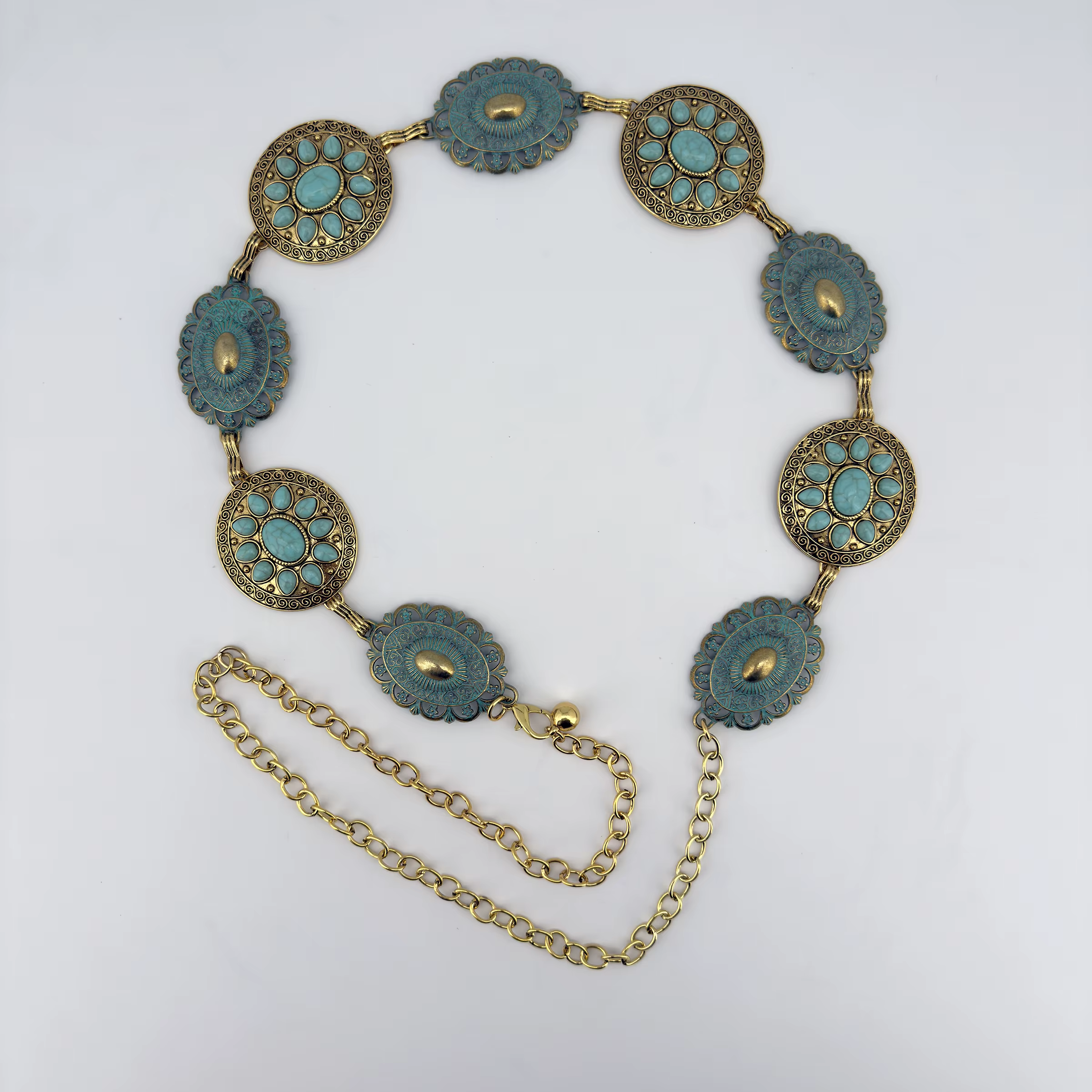 Chaîne de taille turquoise pour femmes, bijoux transfrontaliers ; ceinture rétro en alliage de zinc 