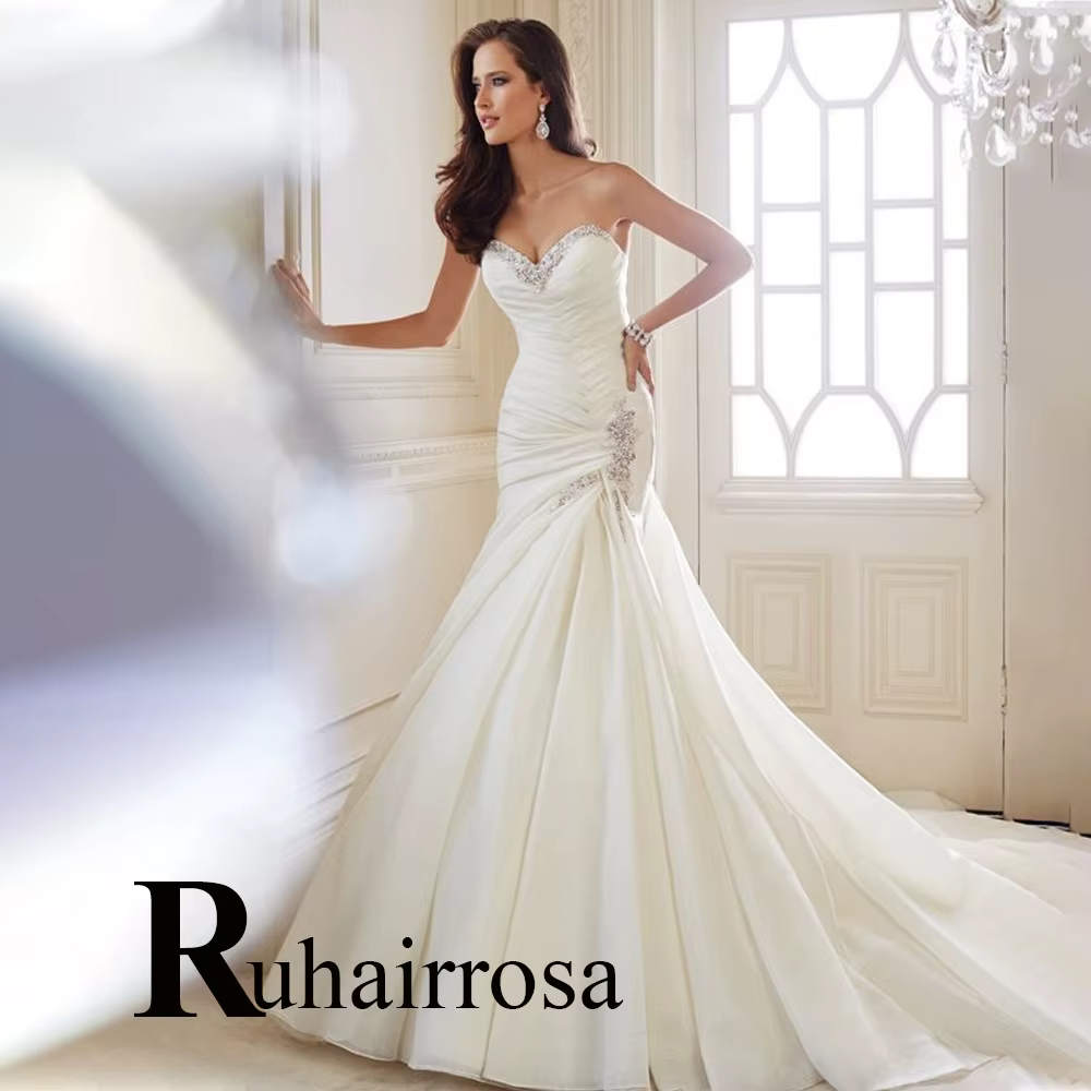 Ruhair – Robe de mariée tendance pour femmes, style sirène, avec strass et appliques plissées, perso