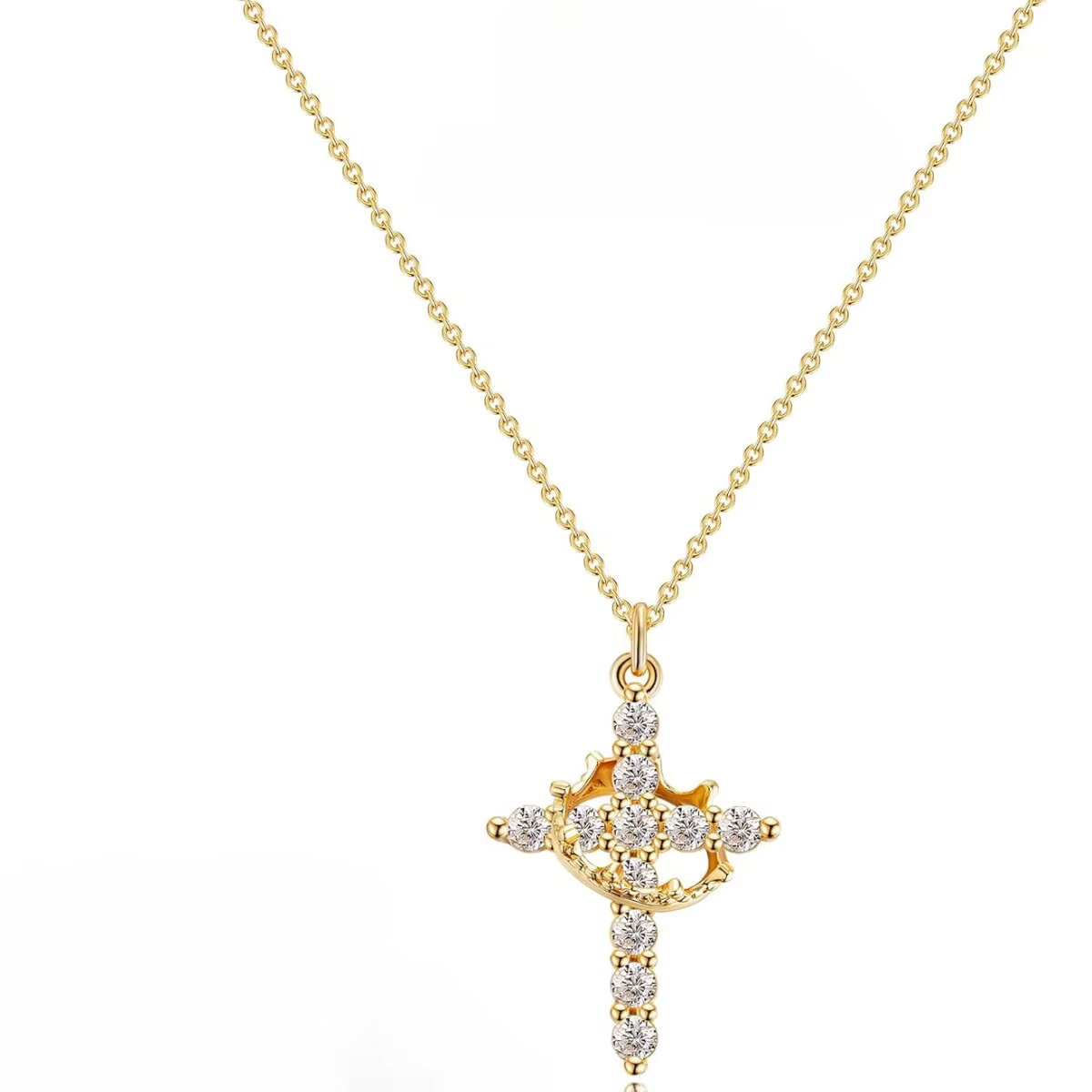 Collier croix de diamant pour femme – Collier pendentif exquis en or 14 carats avec zircone cubique,