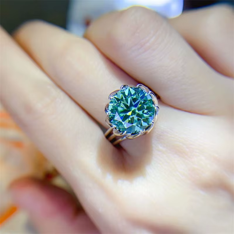 BXINY 3/5CT bague Moissanite verte 925 en argent Sterling fleur de Lotus diamant de laboratoire pour