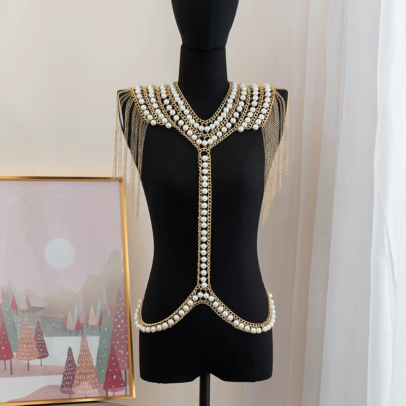 Chaîne de corps pour femme Hazem Story, bijoux fantaisie exagérés, perles en ligne, pour voyage, pla