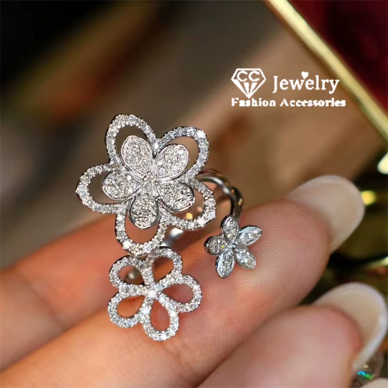 CC anneaux pour femmes zircon cubique fleur conception ouvert réglable anneau de mariée mariage fian