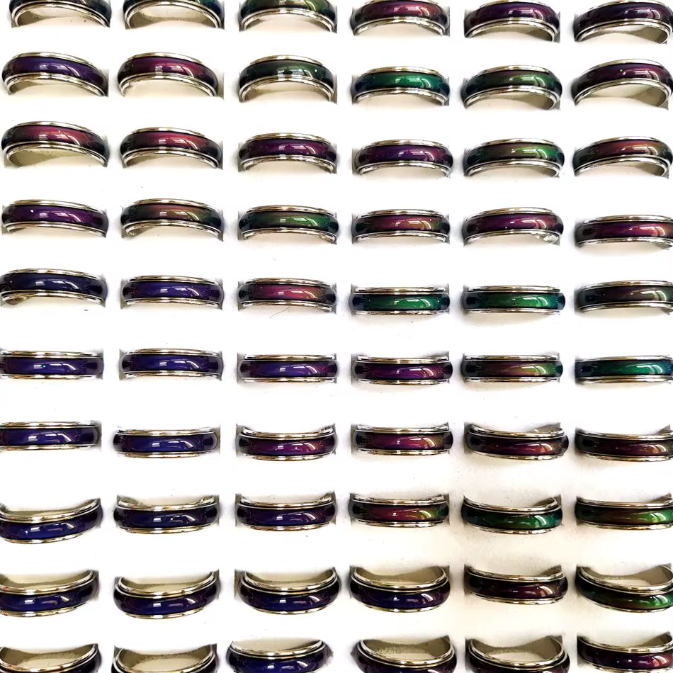 Anneau d'humeur Spinner 8mm 6mm, 30 pièces, sensation d'émotion, température variable, couleur chang