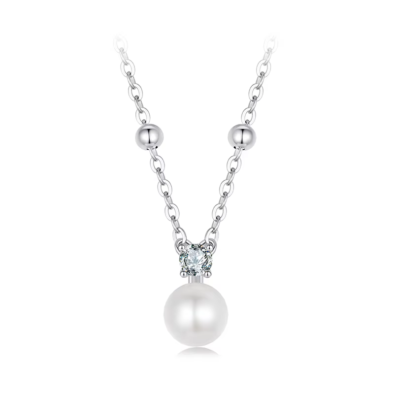 BAMOER – collier avec pendentif en perles Moissanite brillantes pour femmes, en argent Sterling 925,