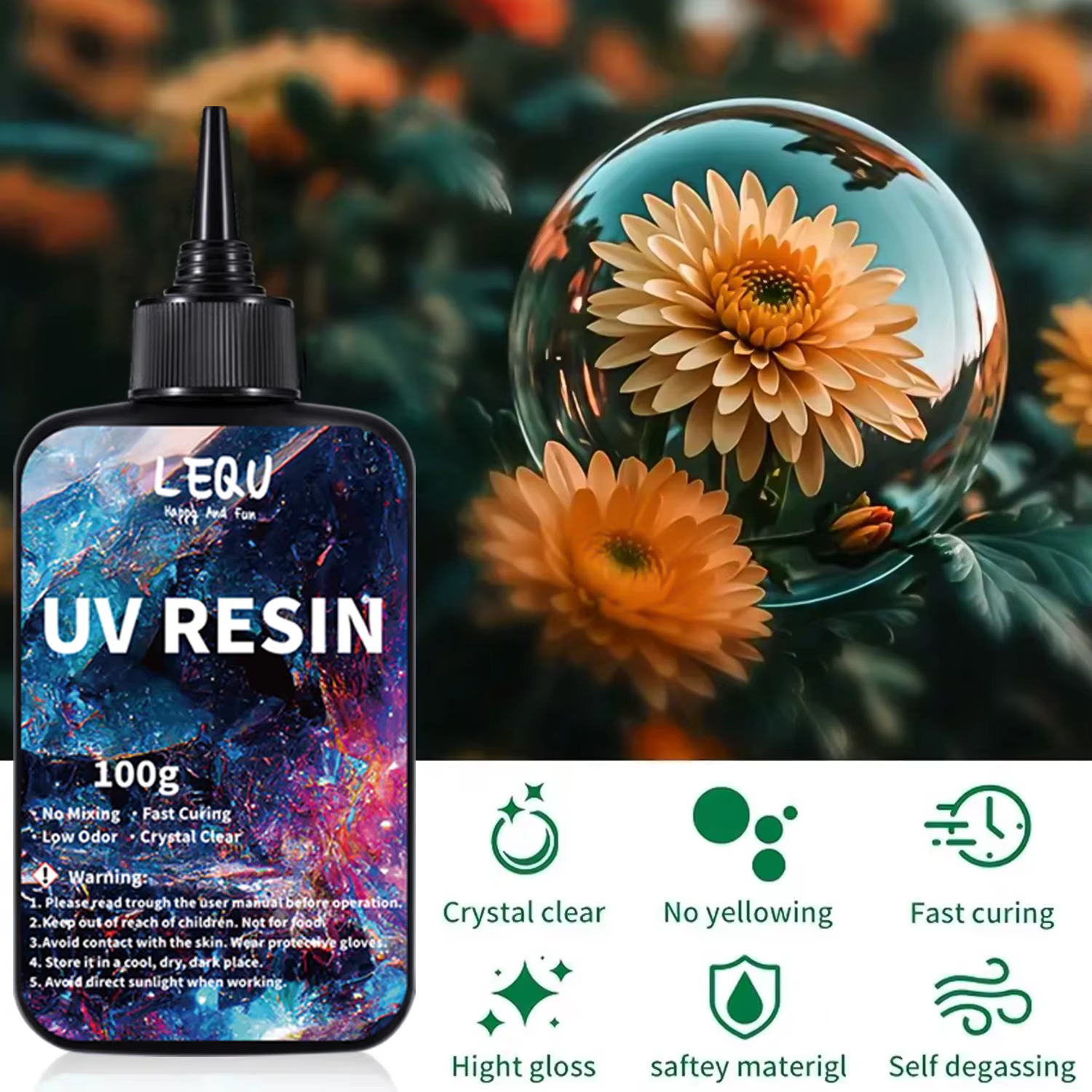 Résine UV transparente, dure et améliorée, 100g, résine époxy transparente, résine de guérison UV pr