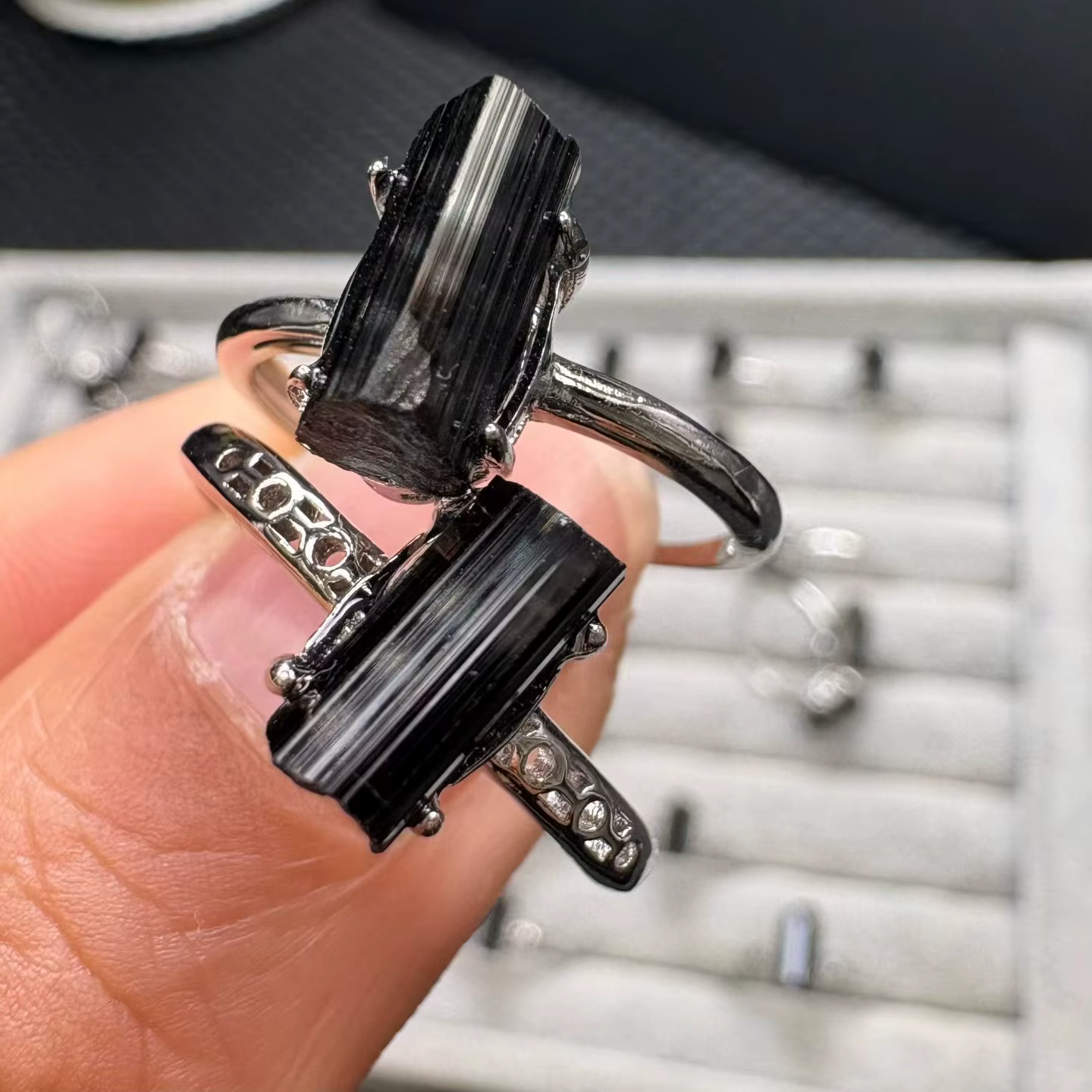 Bague en tourmaline noire naturelle brute, forme irrégulière, pierre de guérison Reiki, bijoux cadea