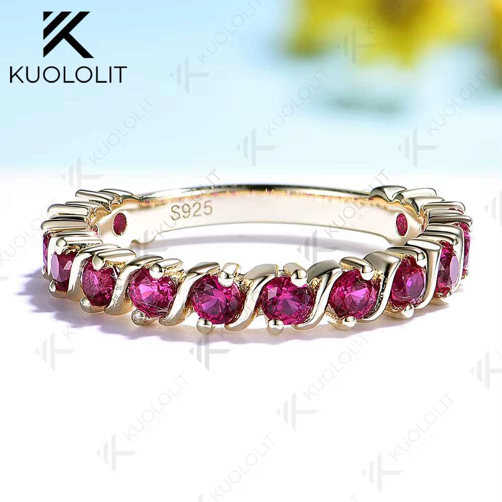 Bague Kuololit 0.9CTW en rubis de laboratoire pour femme, en or jaune massif 14K 10K, avec pierre pr