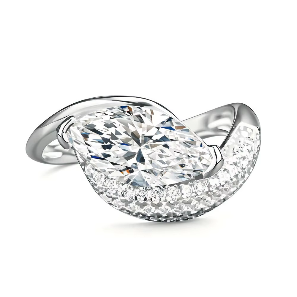 Bague losange en diamant à haute teneur en carbone 2 carats 6x12 mm, plaqué argent S925 et or jaune 