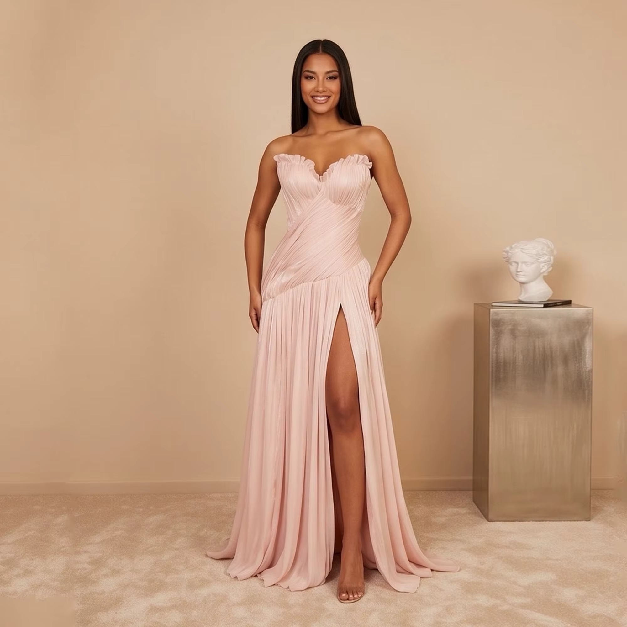 Robes de mariée plissées scintillantes 2026, sans bretelles, coupe trapèze, dos nu, fente latérale, 