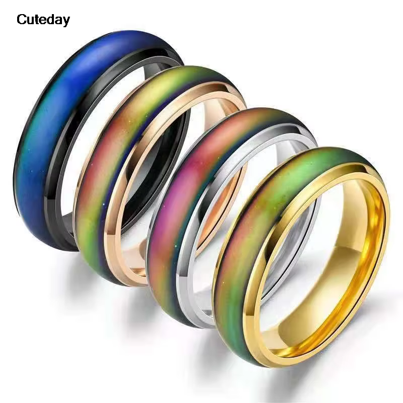 5 couleurs en acier inoxydable changement de couleur anneaux humeur émotion sentiment température an