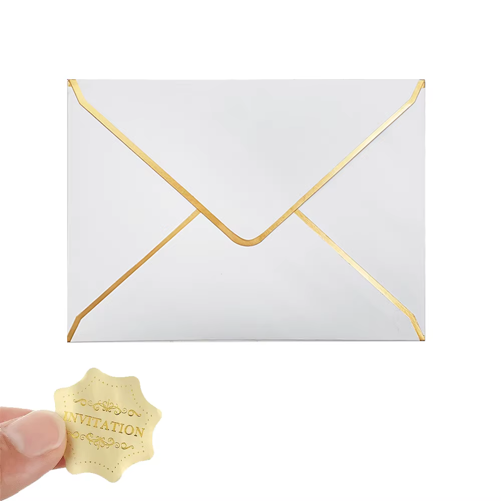 Sceau de bordure dorée pour mariage, carte de voeux de remise des diplômes, enveloppe optique, rabat