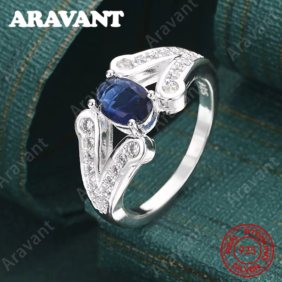 Bague ovale en argent sterling 925 avec zircon bleu - Un design de bijou de fiançailles frais et élé