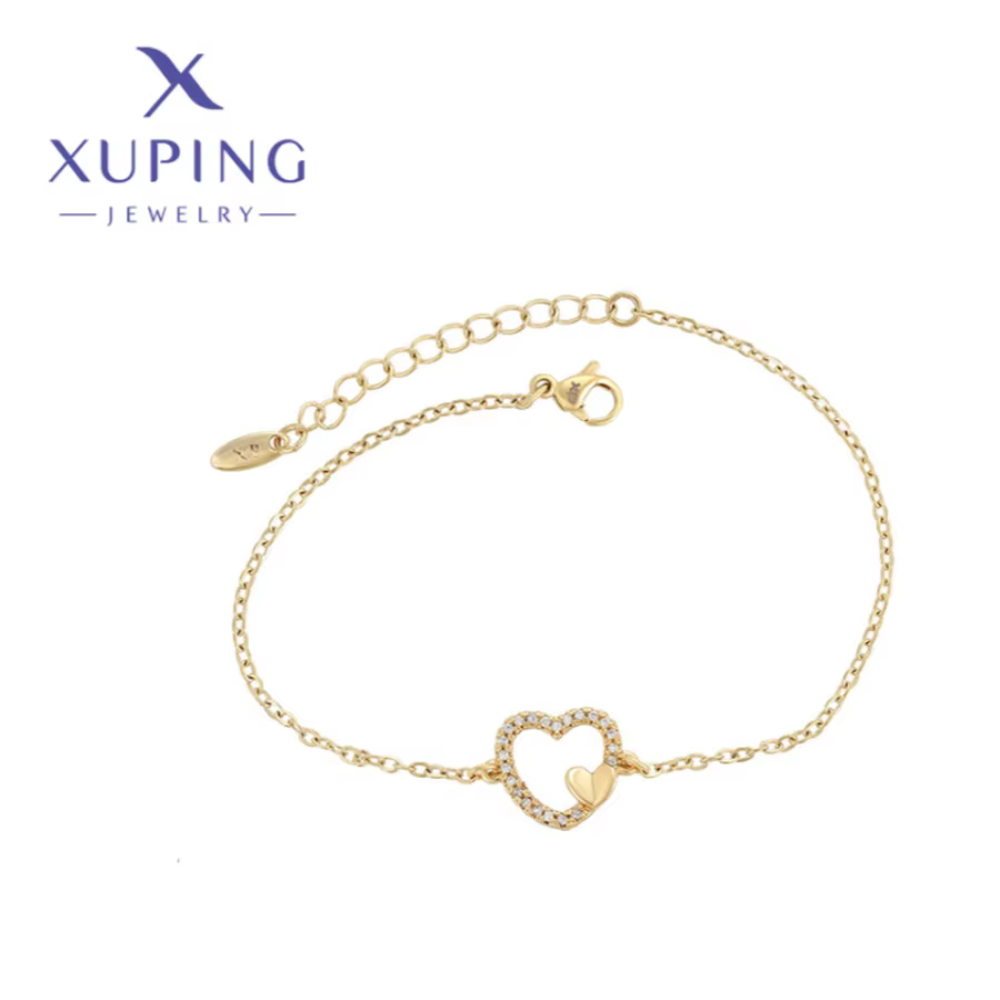 Bracelets pour femmes Xuping Jewelry, tendance, exquis, élégants, en forme de cœur, couleur or clair