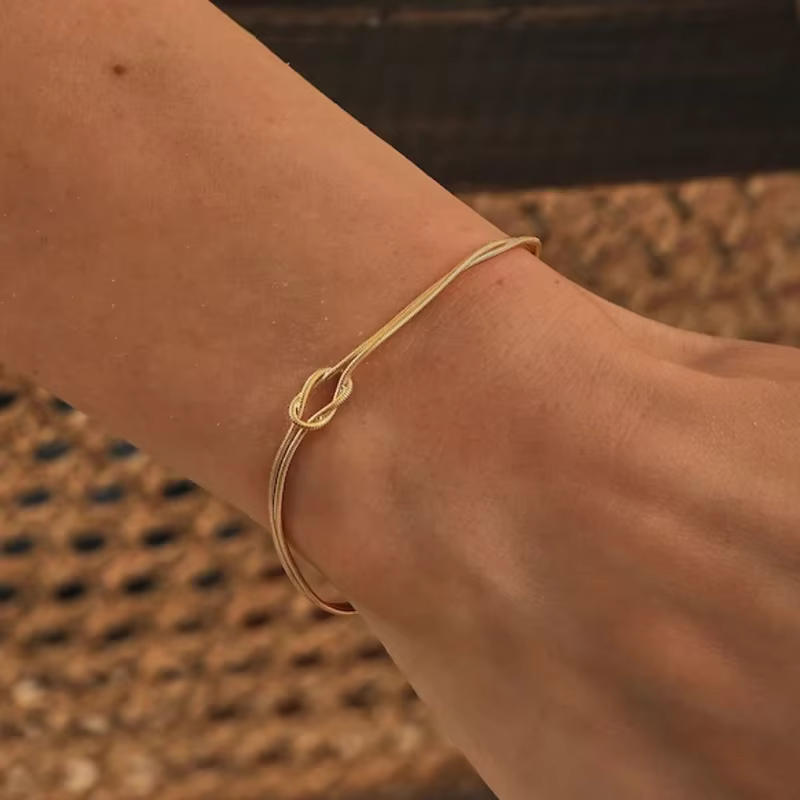 Bracelets à nœud d'amour en acier inoxydable doré 14 carats, bracelet pour couple meilleur ami, cade