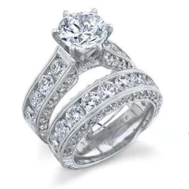 Ensemble de bagues de promesse en diamant de laboratoire Vintage en or blanc 14K, bagues de fiançail