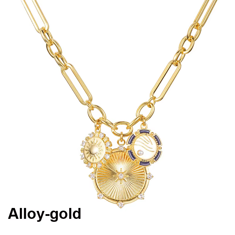 Collier ras du cou à breloque soleil et cœur plaqué or 18 carats, chaîne épaisse et épaisse avec tro