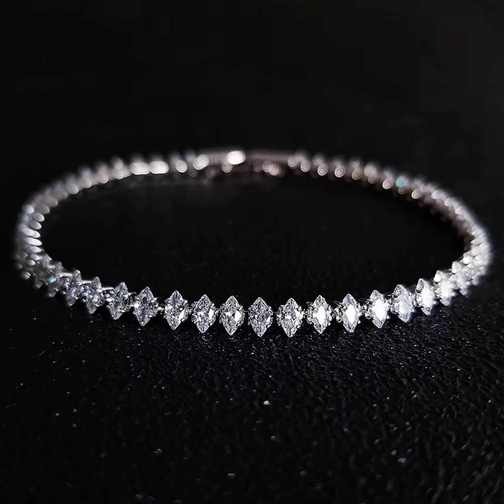 Bracelet de tennis Marquise pour femme, coupe carrée nar, document en argent à portée de main, brace