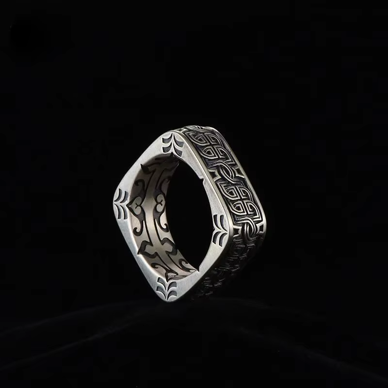 HX – bague couleur argent pour hommes, rétro, carré, rond, tendance, personnalité dominatrice, fait 