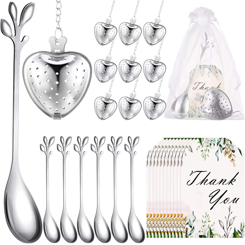 Cadeaux de fête de thé pour douche de mariée, 10 pièces, avec cartes de remerciement, sacs en dentel