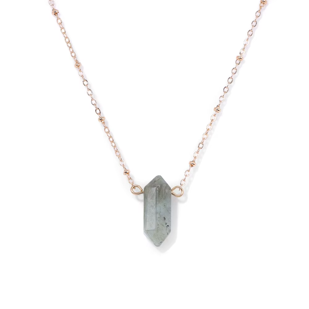 Collier à breloques en pierre naturelle, colonne hexagonale, pour femmes et hommes, chaîne réglable,