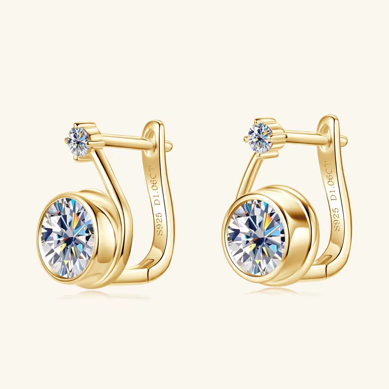 RAPRGOLD 1CT rond Moissanite personnalité boucles d'oreilles pour femmes S925 en argent Sterling bij