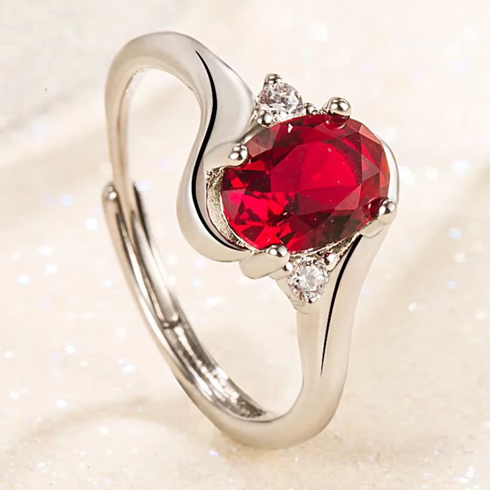 Bague classique en argent Sterling S925, rubis, réglable comme bijoux de fiançailles, cadeau pour fe