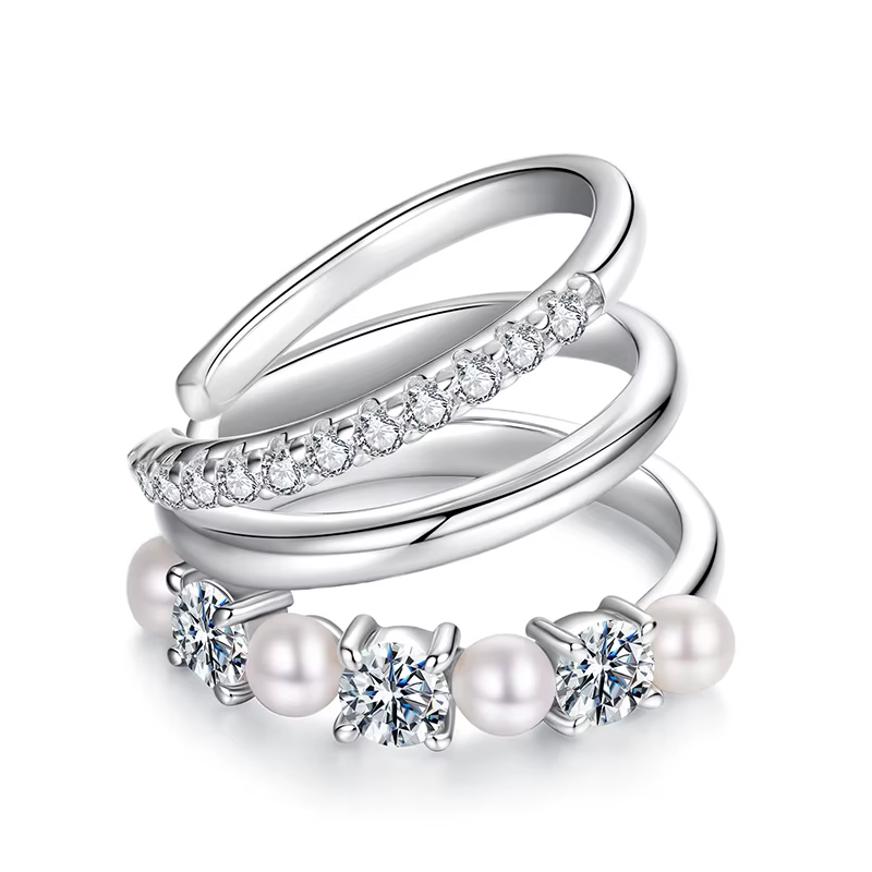 BAMOER Mono 3 couches Moissanite oreille manchette 925 en argent Sterling perle d'eau douce oreille 