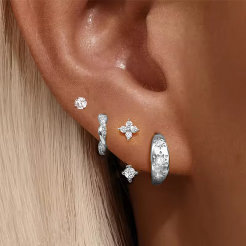 Ensemble de boucles d'oreilles Huggie en acier inoxydable et zircone pour femmes, 4 pièces, pendenti