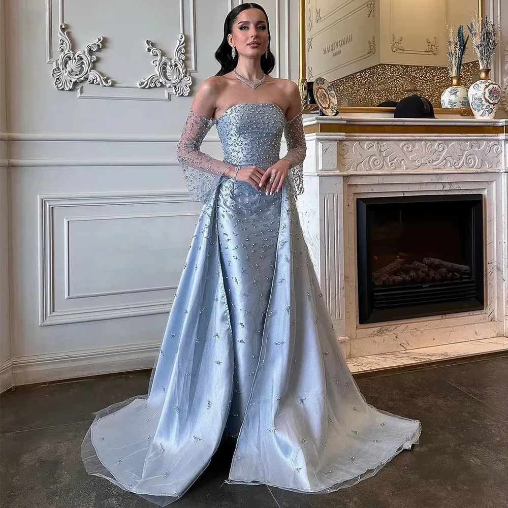 Robe de Soirée Élégante en Satin pour ixd'Anniversaire, Fourreau/Colonne, Luxueuse, Bleue, Sans Bret