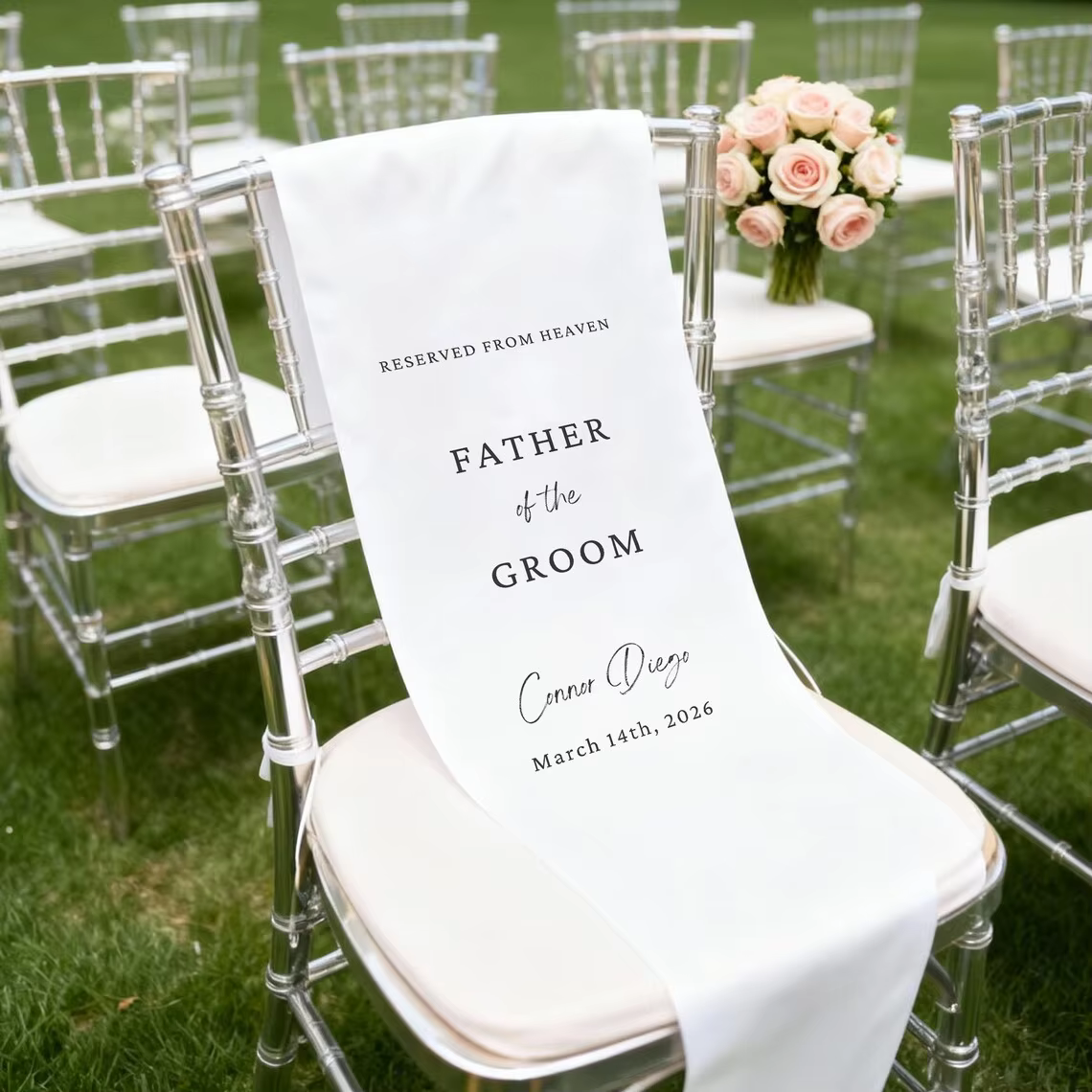 Bannière personnalisée pour chaise de mariage commémorative, panneau « Réservé du Ciel » pour le pèr