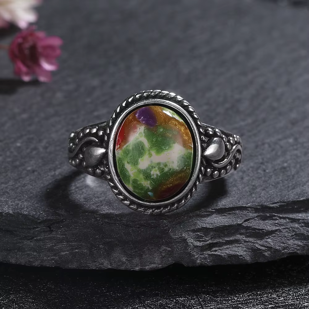 Bague Vintage en pierre d'empereur naturelle, argent S925, rétro creux, bijoux fins de luxe, cadeau 