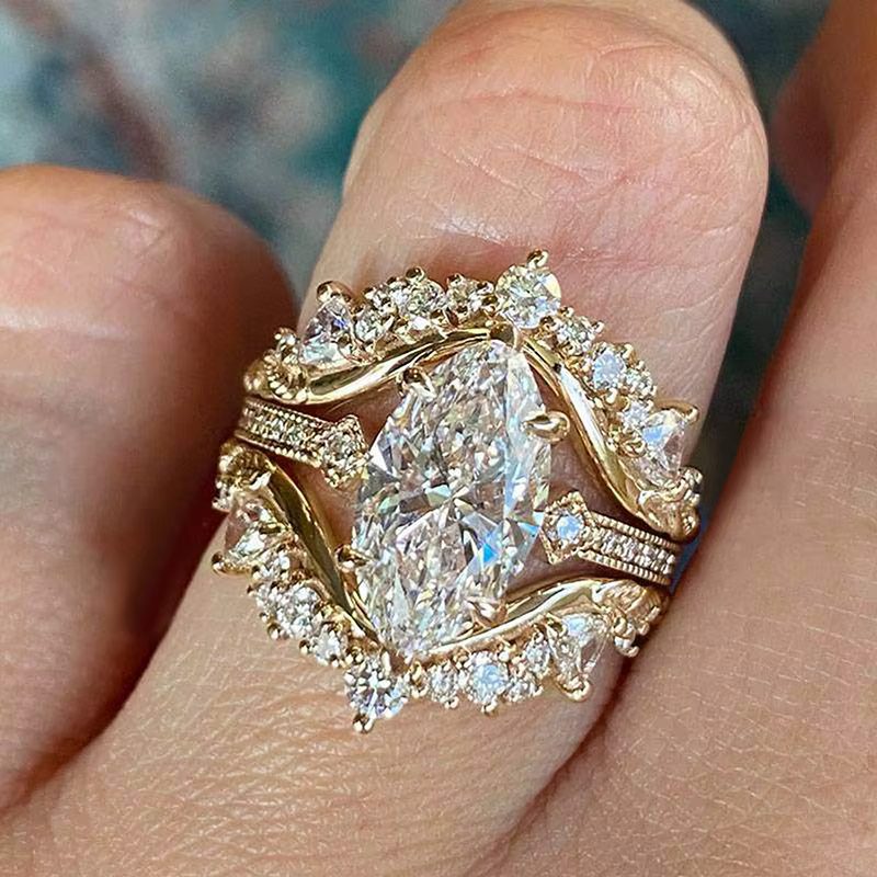 Huitan – magnifique bague coupe Marquise pour femmes, 3 pièce/ensemble, accessoires élégants, bijoux